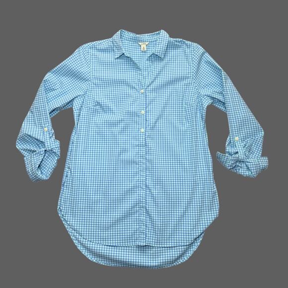 L.L. Bean Women’s Stretch Travel Tunic Shirt Light Blue Gingham Size M DW504796 - Picture 1 of 7